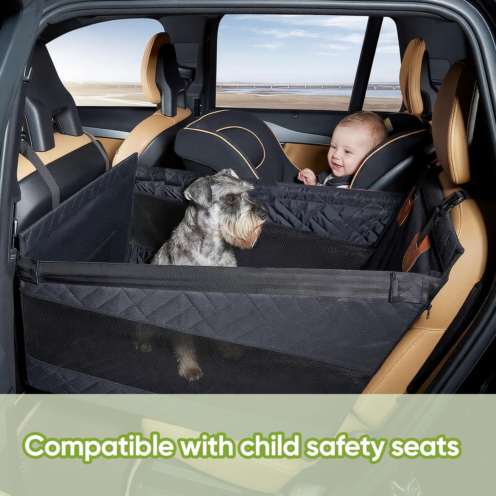 Asiento de Coche para Perro Extra Estable, 56x56x50 cm, para Perros Pequeños y Medianos hasta 40 kg, Impermeable y Lavable con Viajes y Escapadas