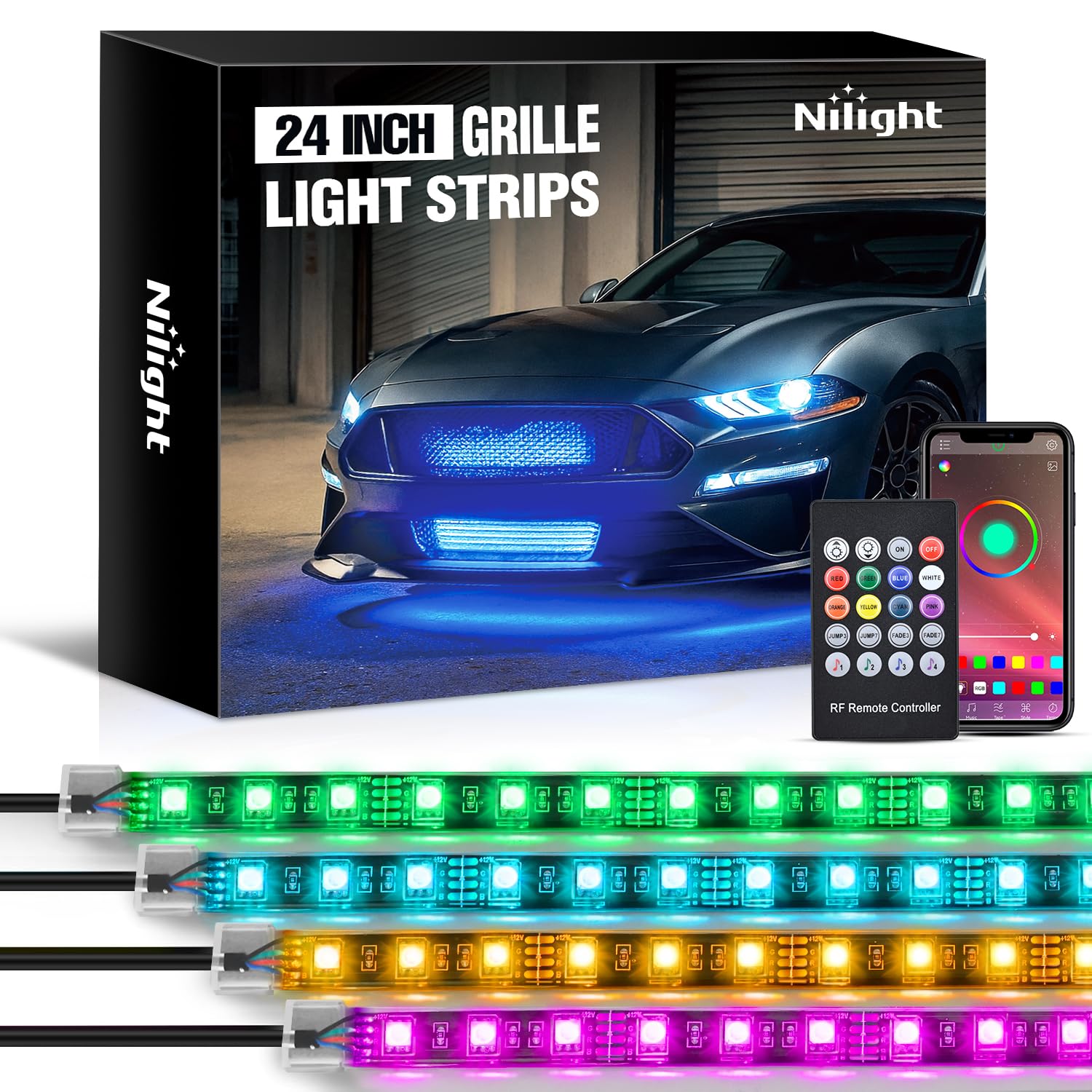 Nilight 4PCS 24" RGB LED Grille Light Strips with APP &amp; Remote Control
