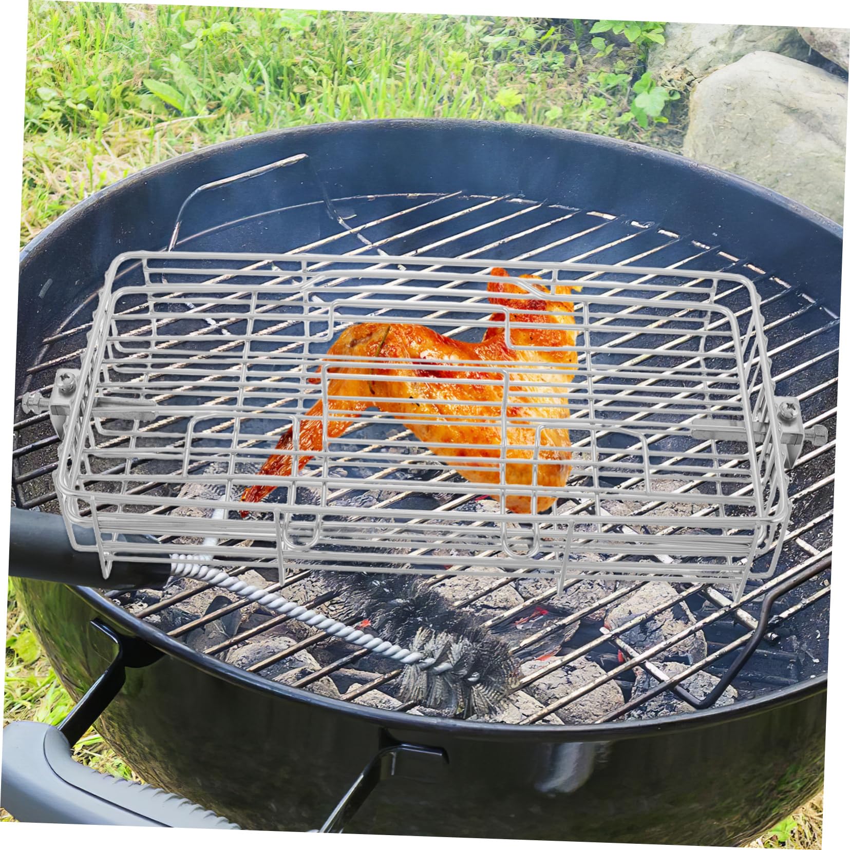 Przenośne obrotowe akcesoria do grilla rybnego – grill na zewnątrz i kemping klatka na rożen skrzydełka z kurczaka ryby, mięso i warzywa, idealne narzędzie do grillowania dla wczasowiczów