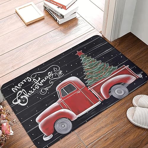 Miniatura 2 de Felpudo de bienvenida con texto en inglés "Merry Christmas" para entrada de nieve, tapete de cocina suave para interiores, árbol de Navidad, camión,