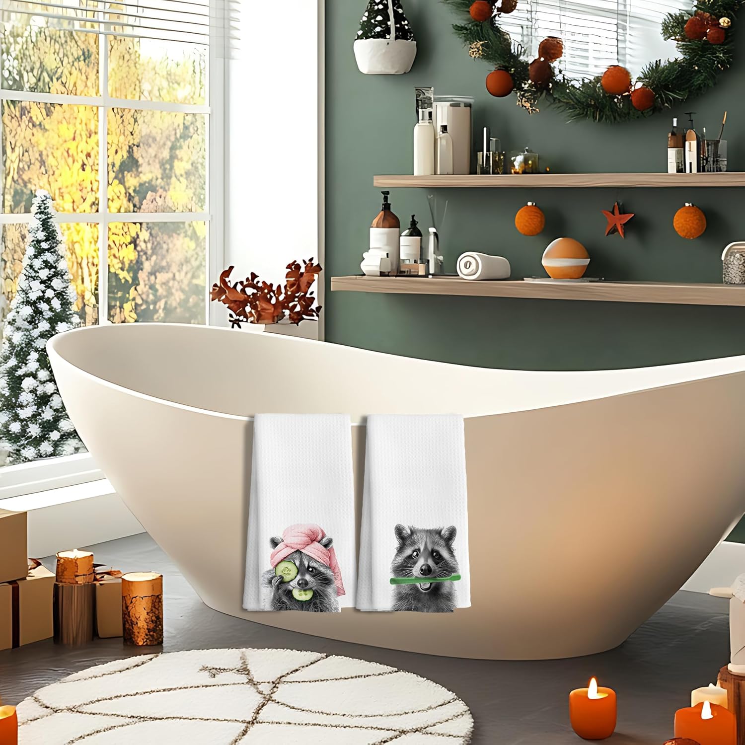 Funny Raccoon Hand Dish Towels for Bathroom Set of 2, Raccoon Lover Gifts Hand Towels for Bathroom Decor, 16x24 Inch - Image 7