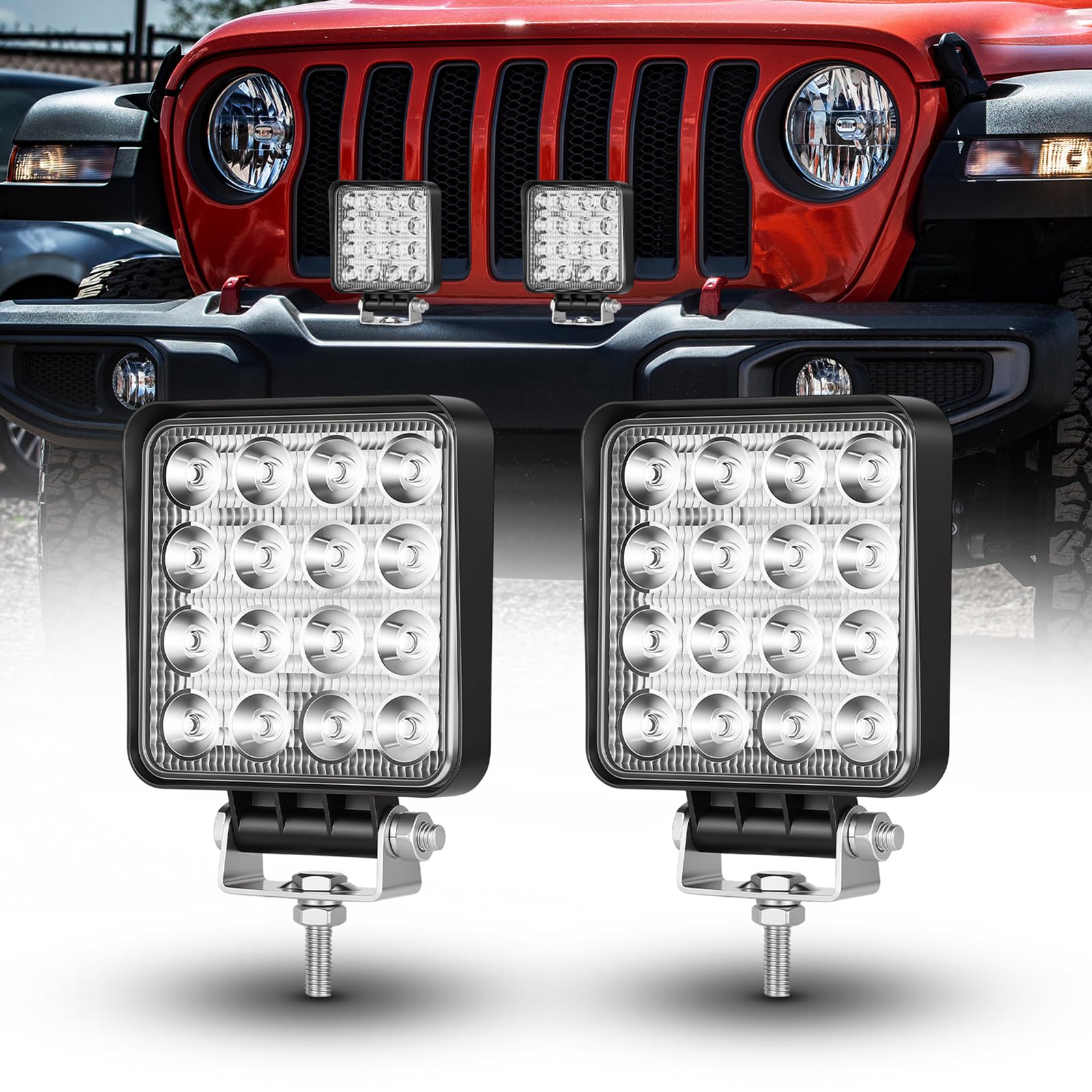 SKYWORLD Lampka robocza LED, 10 cm 48 W światło przeciwmgielne do jazdy punktowej pod Off Road światła światła do łodzi światła do jazdy LED światło robocze łódź ciężarówka traktor lampa SUV - 10 paczek