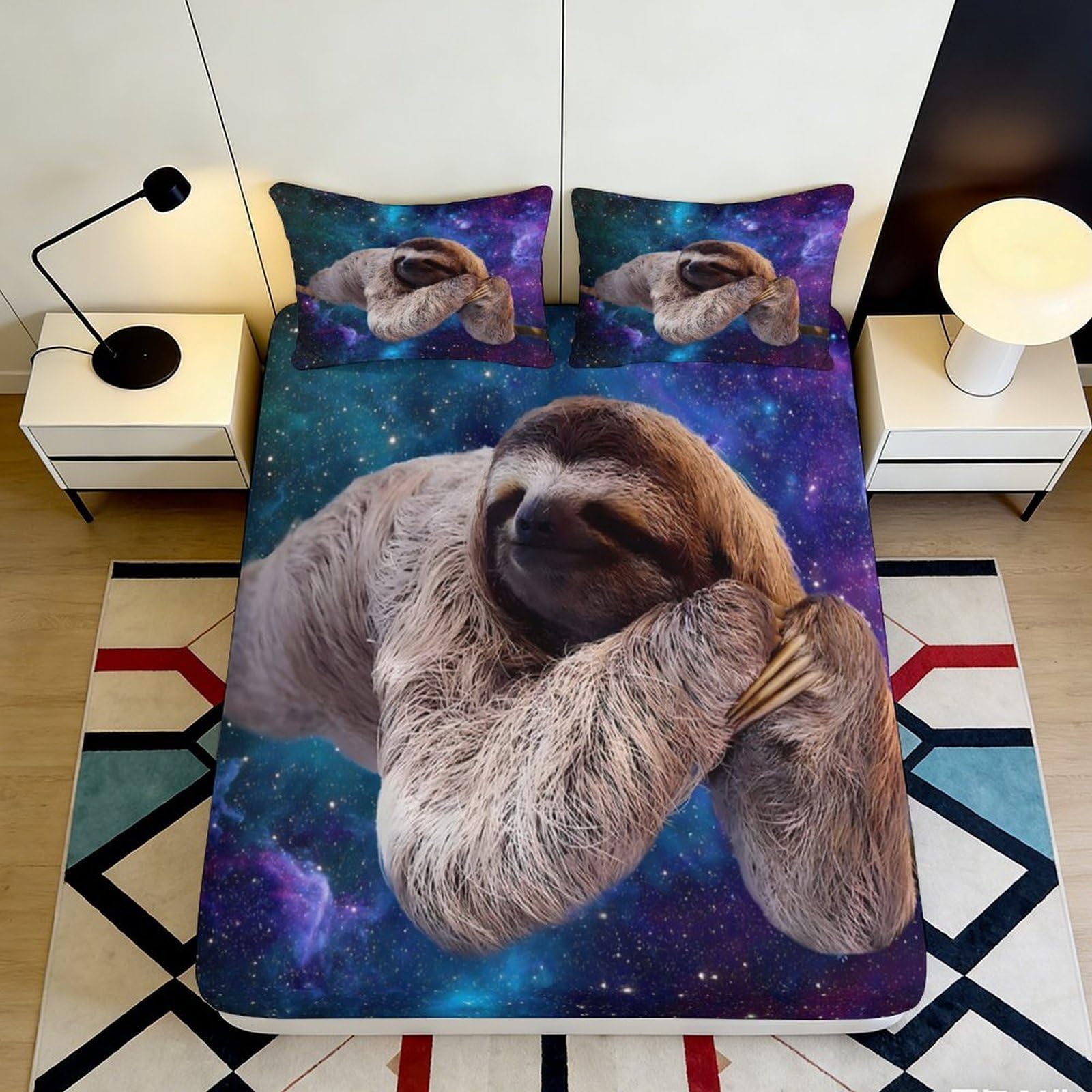 Kzqnxhjprl Style-10 3D Printed Galaxy Sloth Fitted Sheet Microfiber Soft Breathable Cosmic Space Mattress Cover For Bedroom Dorm Decor 90X200x25cm