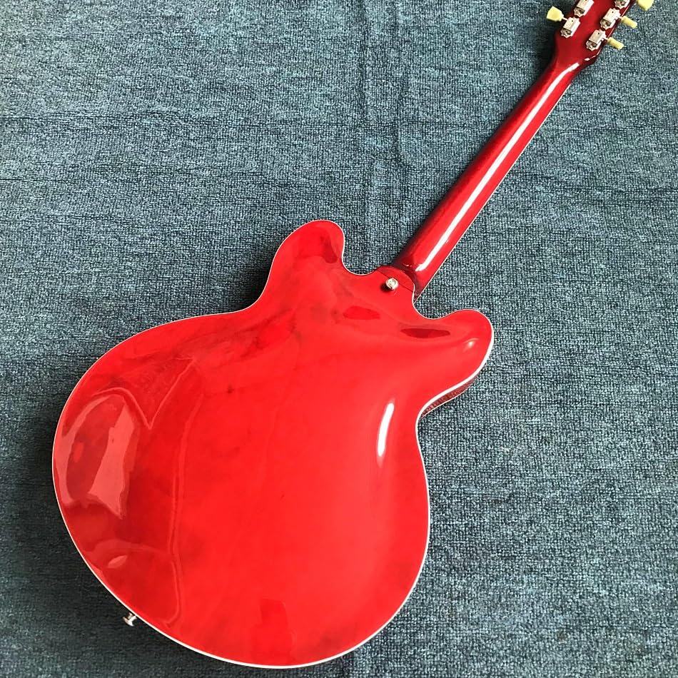 Chitarra elettrica Custom Red Jazz 335 con tastiera in palissandro e accessori cromati - Guitarra Electrica professionale personalizzata