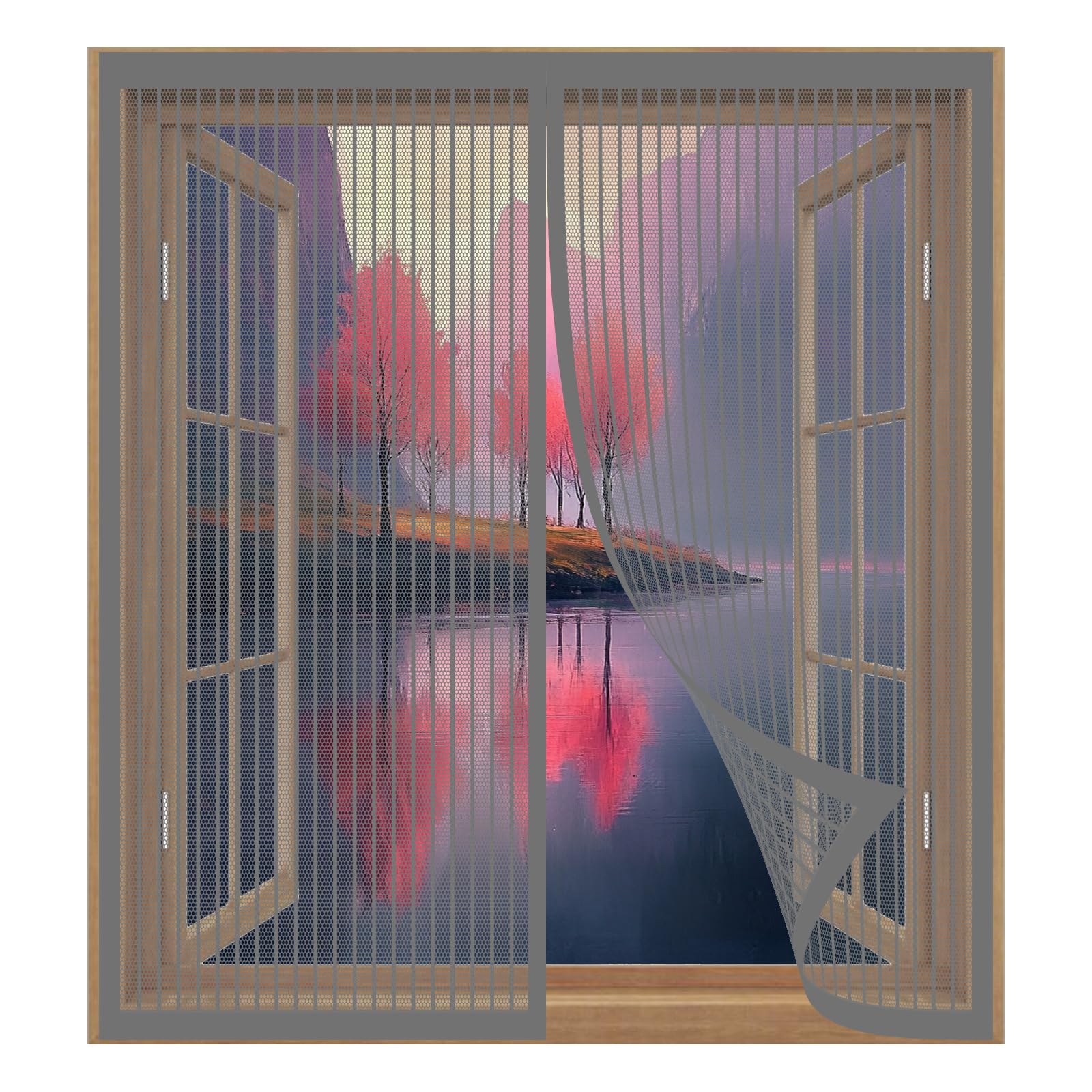 Fly Screens for Windows that Open Inwards 115 x 123 cm Easy Installation No Drilling Or Screwing Magnetic Flyscreen Net for Windows Nets to Keep Bugs Out, Grey