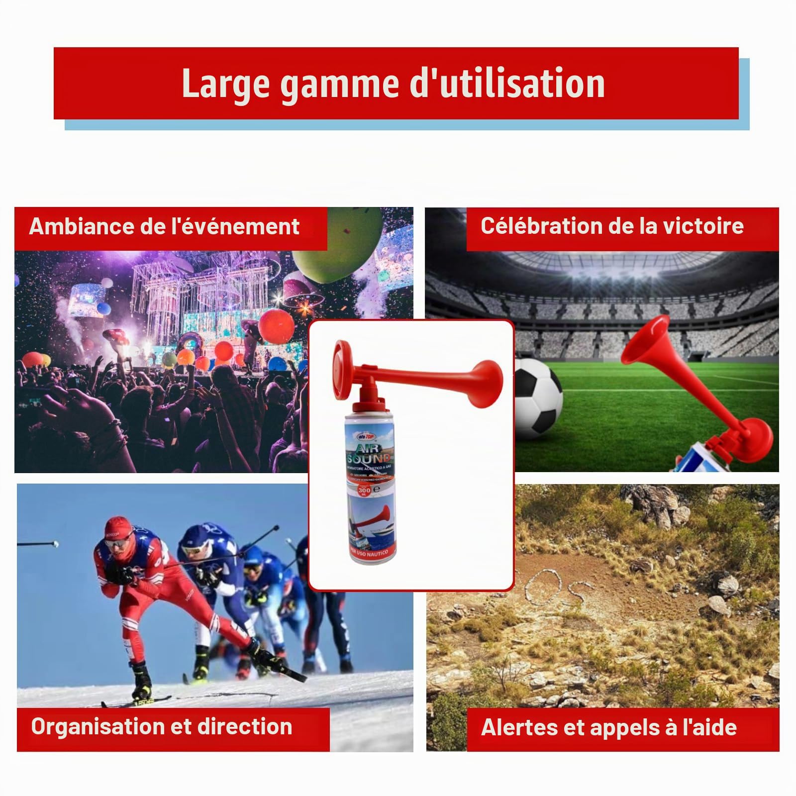 Klaxon à air comprimé, klaxon Portable à gaz, Trompette de Stade à gaz, Signal Horn, trompettes de Football 300 ML (3 unités)