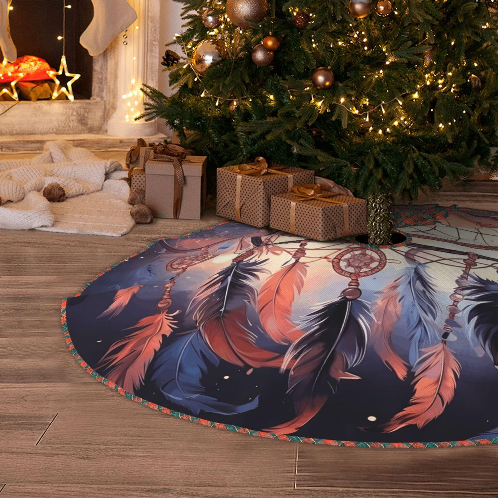 Native American Dream Catcher Christmas Tree Skirt 36" Artificial Tree Mat Cover Merry Christmas Burlap Xmas Tree Skirt for Christmas Decoration Holiday Indoor Outdoor Winter Party Decor