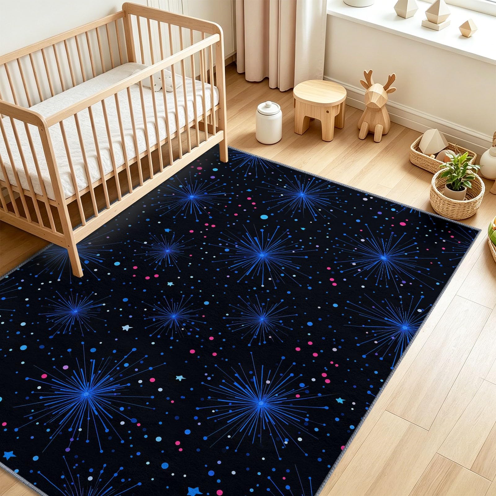 Generisch Teppich Waschbar 120 x 170 cm,Sterne Sternenhimmel Nachthimmel Teppich, Kinderzimmer Gemälde rutschfest Zusammenklappbar Teppiche Gegend für Schlafzimmer Küche