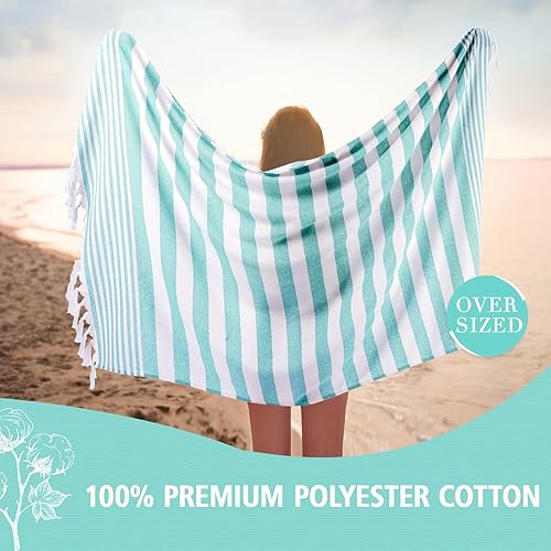 Miniatura 3 de Paquete de 2 toallas de playa turcas de 39 x 71 pulgadas, de gran tamaño, a prueba de arena, de secado rápido y compactas, toallas de playa de