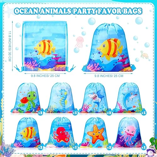 Miniatura 2 de Paterr Paquete de 12 bolsas de mochila con cordón para fiesta de animales del océano, bolsas de regalo de fiesta bajo el mar, bolsas de golosinas