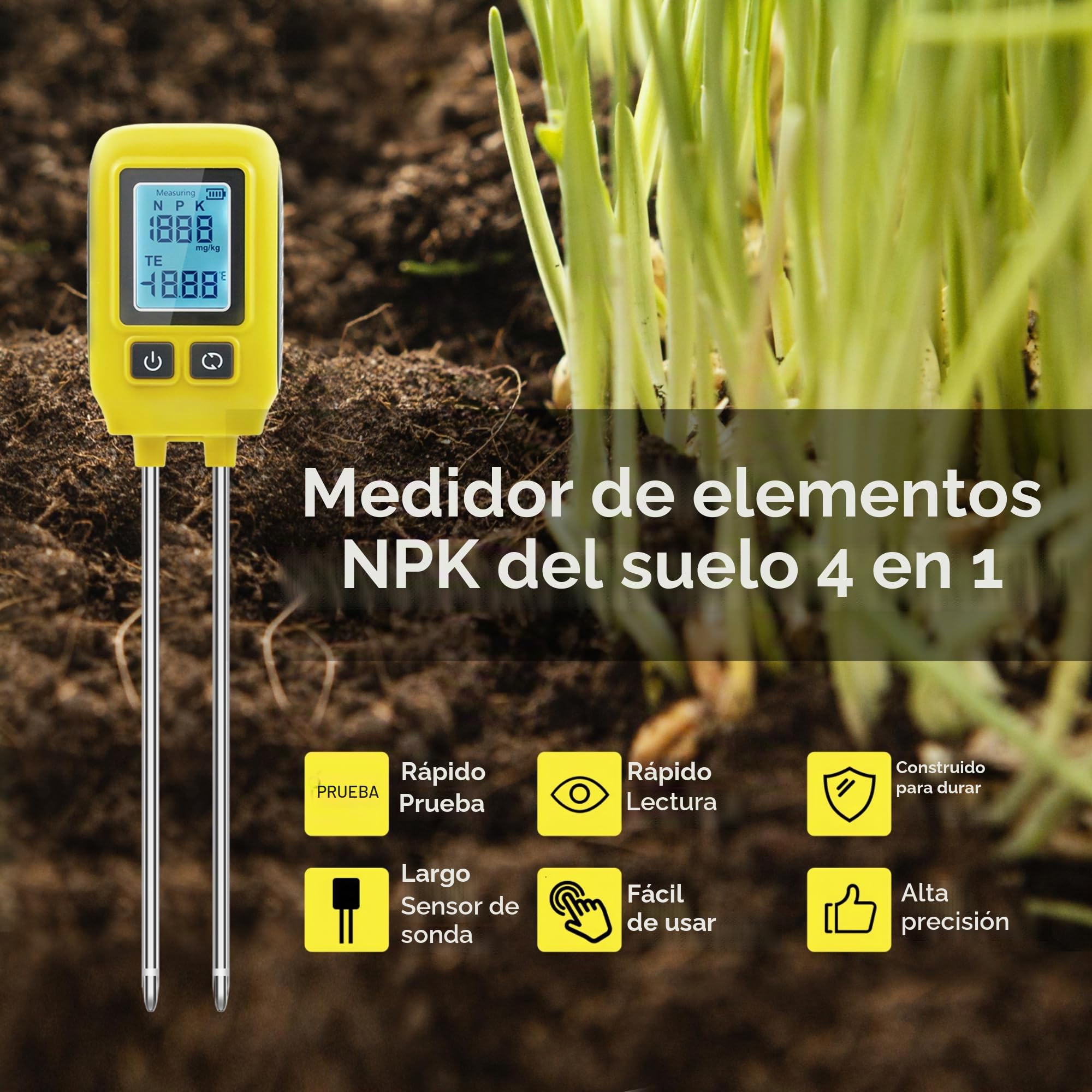 Mcbazel PNK Medidor de Suelo Instrumento de Medición de Suelo 4 en 1, Detector de Elementos Traza, Detección de Elementos de Salud del Suelo para Nitrógeno/Fósforo/Potasio/Temperatura del Suelo