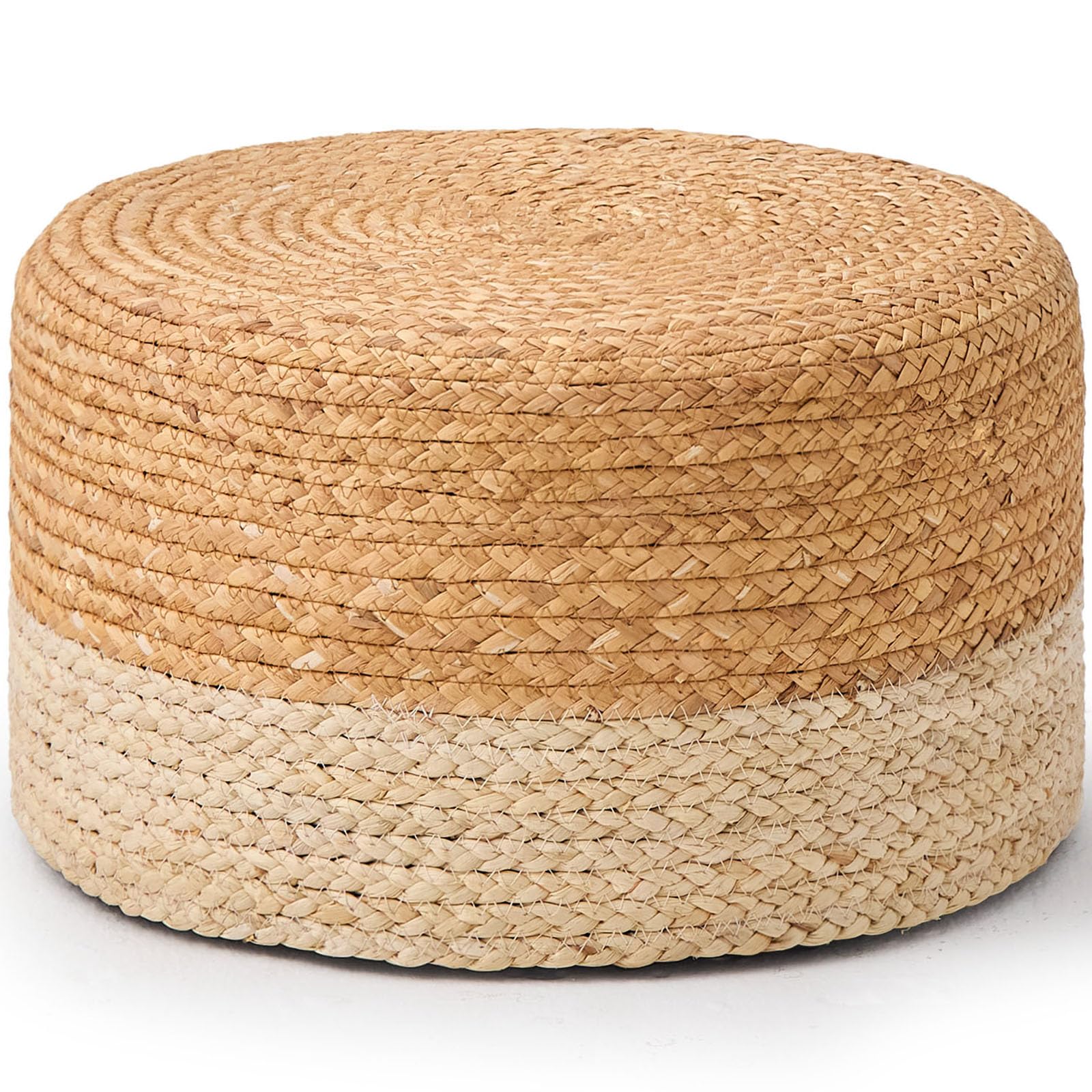 Wimarsbon Round Pouf Ottoman, Natural Hand Knitted Footrest Poof, Rustic Lounge Pouffe, Boho Pous Foot Stool, Accent Table or Seat (Natural Water