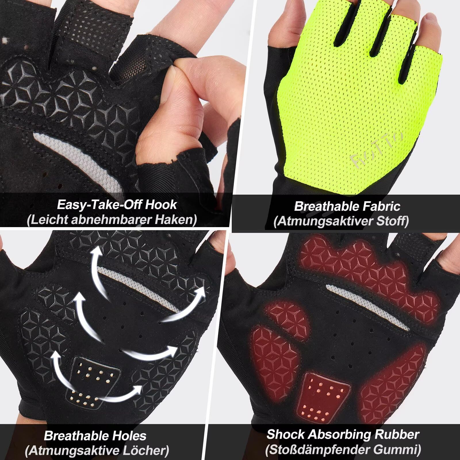 ROTTO Gants de Cyclisme Hommes sans Doigts Rembourrés Vélo Route Montagne