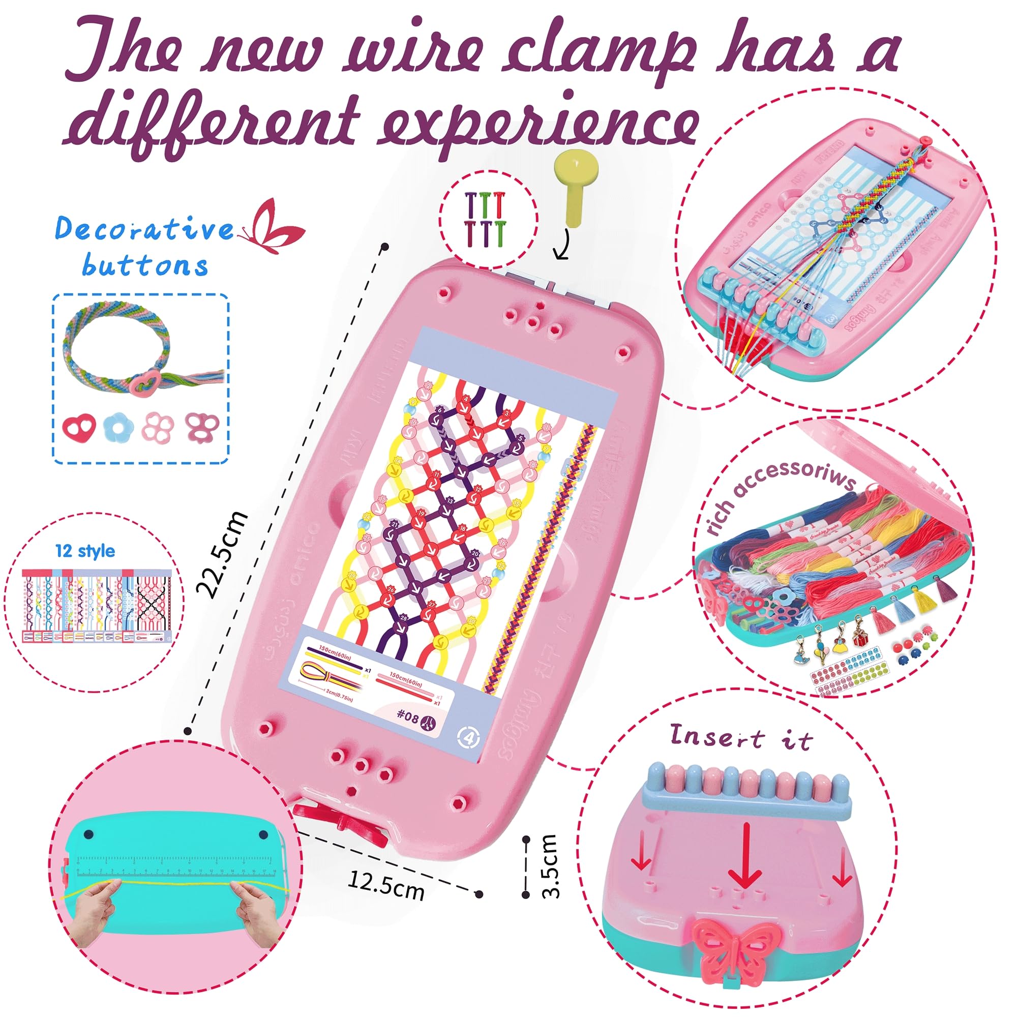 Kimsky Braccialetti dell'amicizia fai da te per bambini, set di braccialetti dell'amicizia, adatti per ragazze di 6-12 anni, fai da te per bambini, rosa