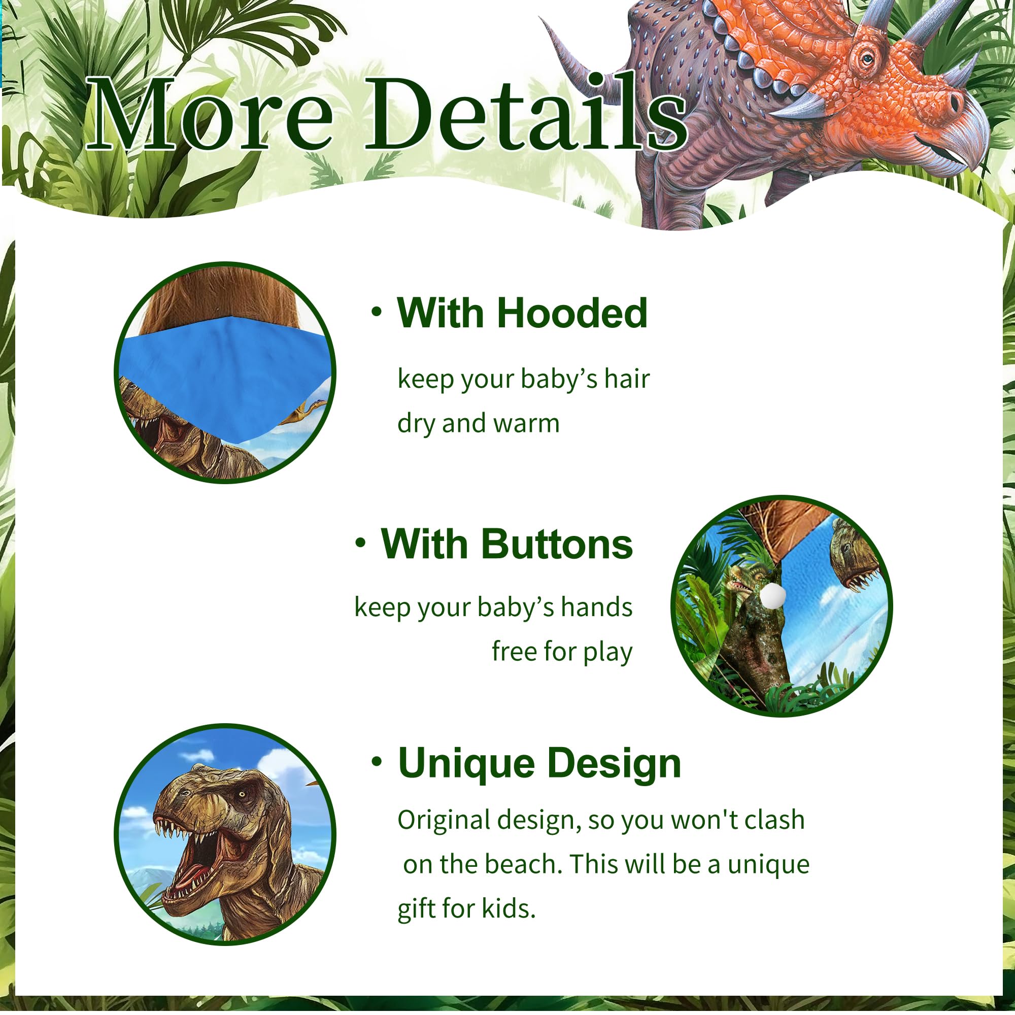 Toalla con capucha de dinosaurio, toalla de playa de dinosaurio, toalla de dinosaurio para niños de 30 x 50 pulgadas, T-Rex microfibra absorbente de secado rápido, toalla de baño, piscina,