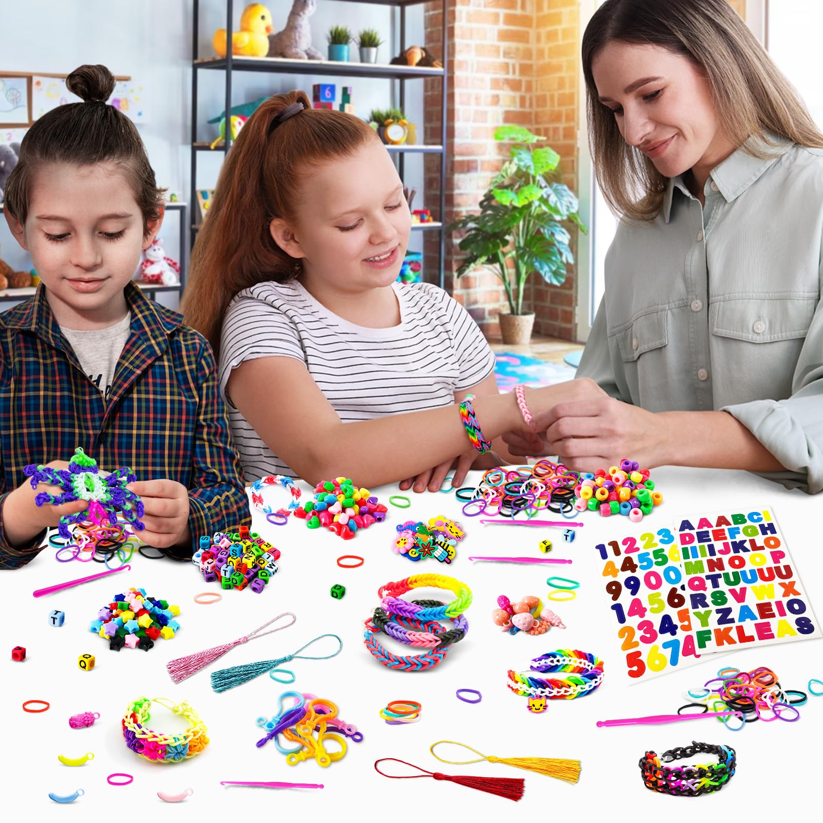 ROSHUKG 14500 Gomas para Hacer Pulseras, Kit para Hacer Pulseras de Goma de Colores con Recipiente de 3 Capas para Niñas Niños(Rosa)