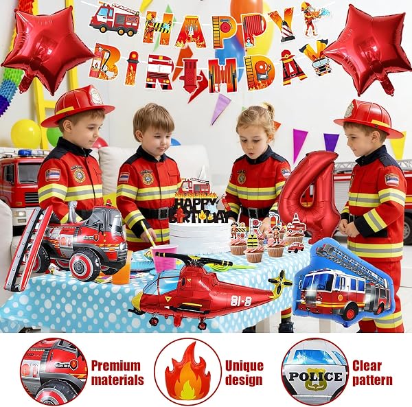 Décoration Anniversaire Thème Pompier 4 Ans, pompiers décoration d'anniversaire garçon, Décoration D'anniversaire de Pompier 4 Ans, Pompier Fête d'Anniversaire Décoration - 4