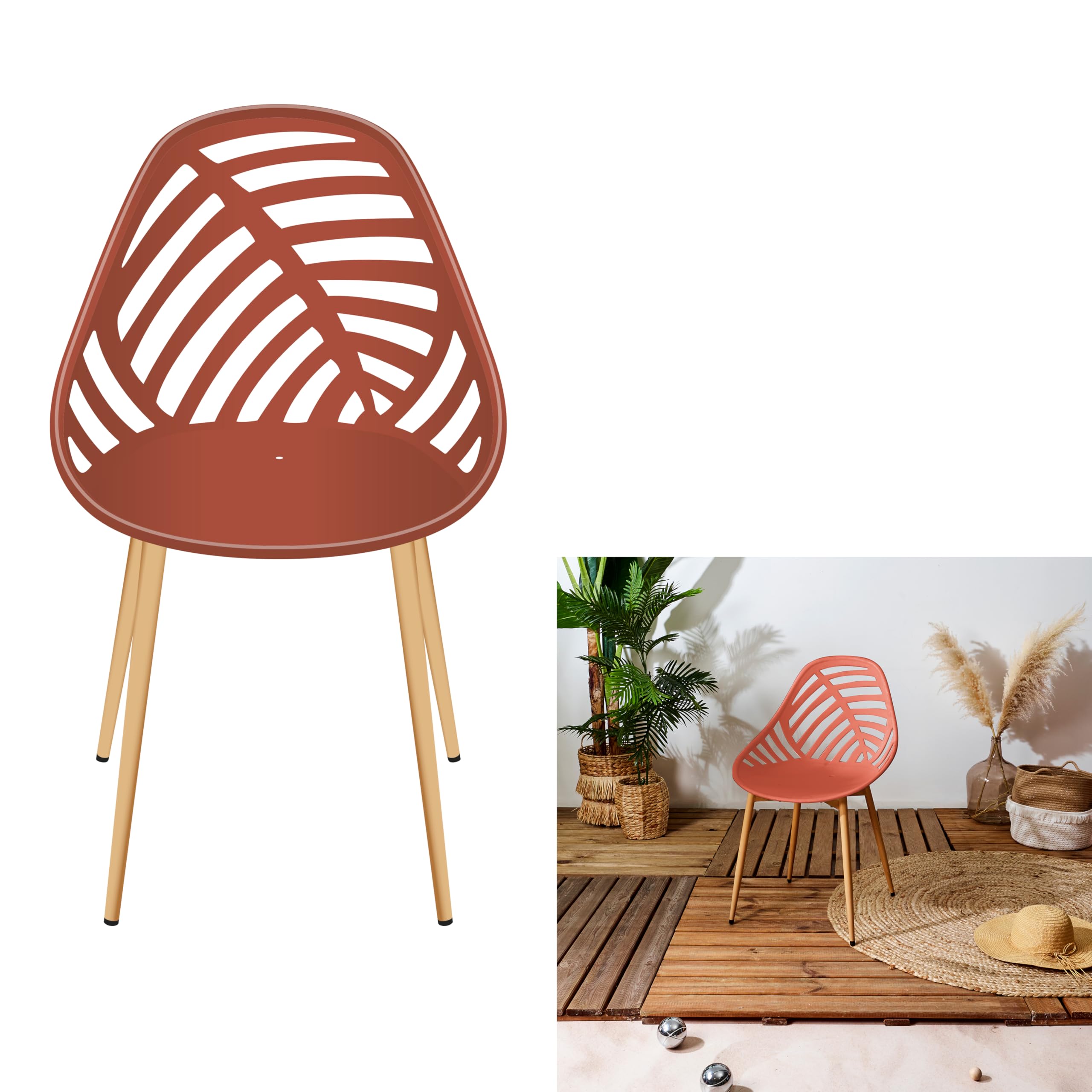 HOME DECO FACTORY Lot de 4 Chaises Alameda Terracotta Extérieur Confortable