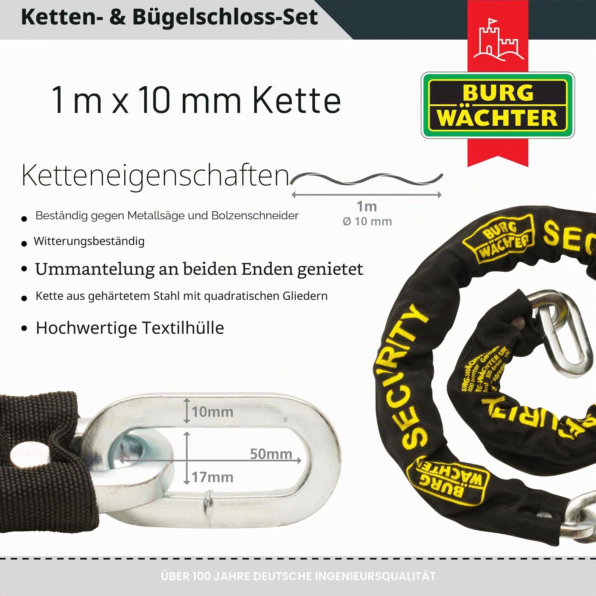 Burg-Wachter Sold Secure Gold Fahrradkette und Schloss Kit, 1 m, Schwarz