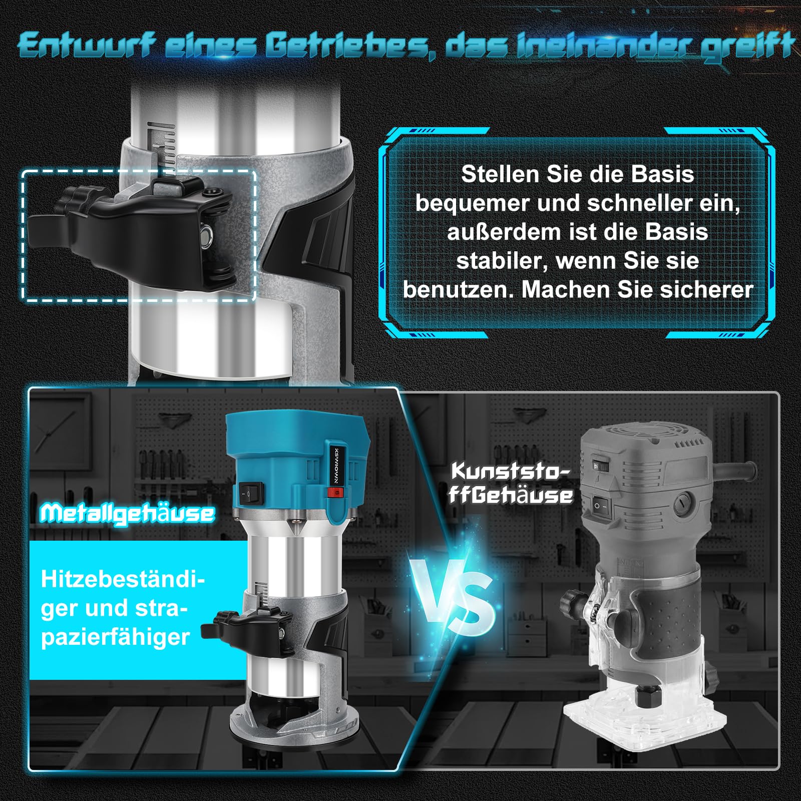 Fresa Per Bordi A Batteria 800W Senza Spazzole - Compatibile Batteria Makita 18V, Con 15 Frese E Guida