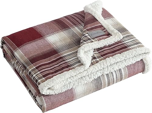 Miniatura 7 de Eddie Bauer - Manta decorativa de franela de algodón para hogar, ropa de cama reversible de sherpa para todas las estaciones, rojo (Twin Lakes Red)