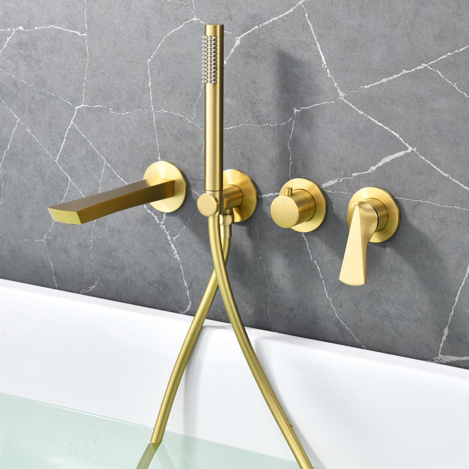 JYBNBBE Brushed Rose Gold ConcealeBath Shower Mixer TapWall MounteSingle Handle Faucet with Shower Set for Bathtub Elegant Bathroom Fixture for Decor (Brushed Gold A)