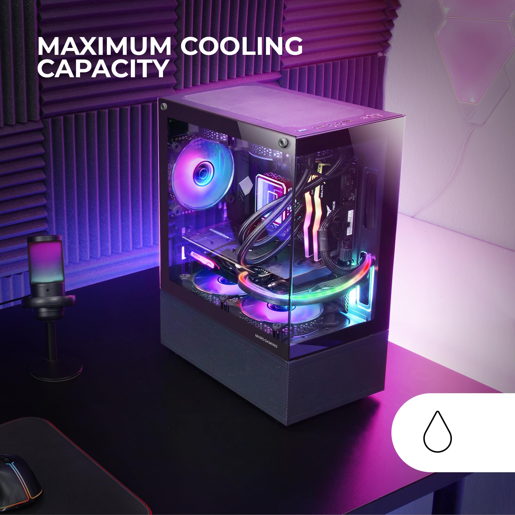Mars Gaming MC-SE, Case PC Micro-ATX, Pannelli Frontali e Laterali Vetro Senza Cornice, Design Tecnologia AirTech Mesh, Mini Tower Gaming Doppia Camera, Supporto Raffreddamento a Liquido, Nero