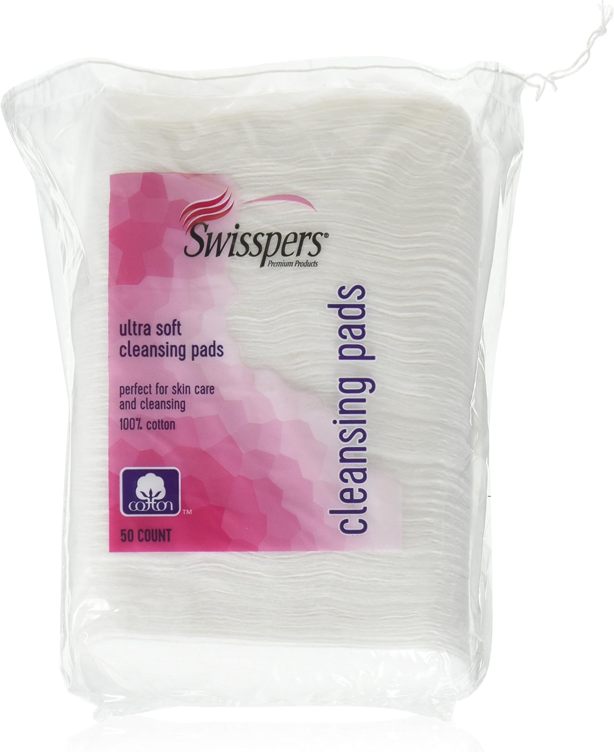 Swisspers Premium Ultra Soft Facial Cleansing Cotton Pads, 50 Count (Pack of 2)