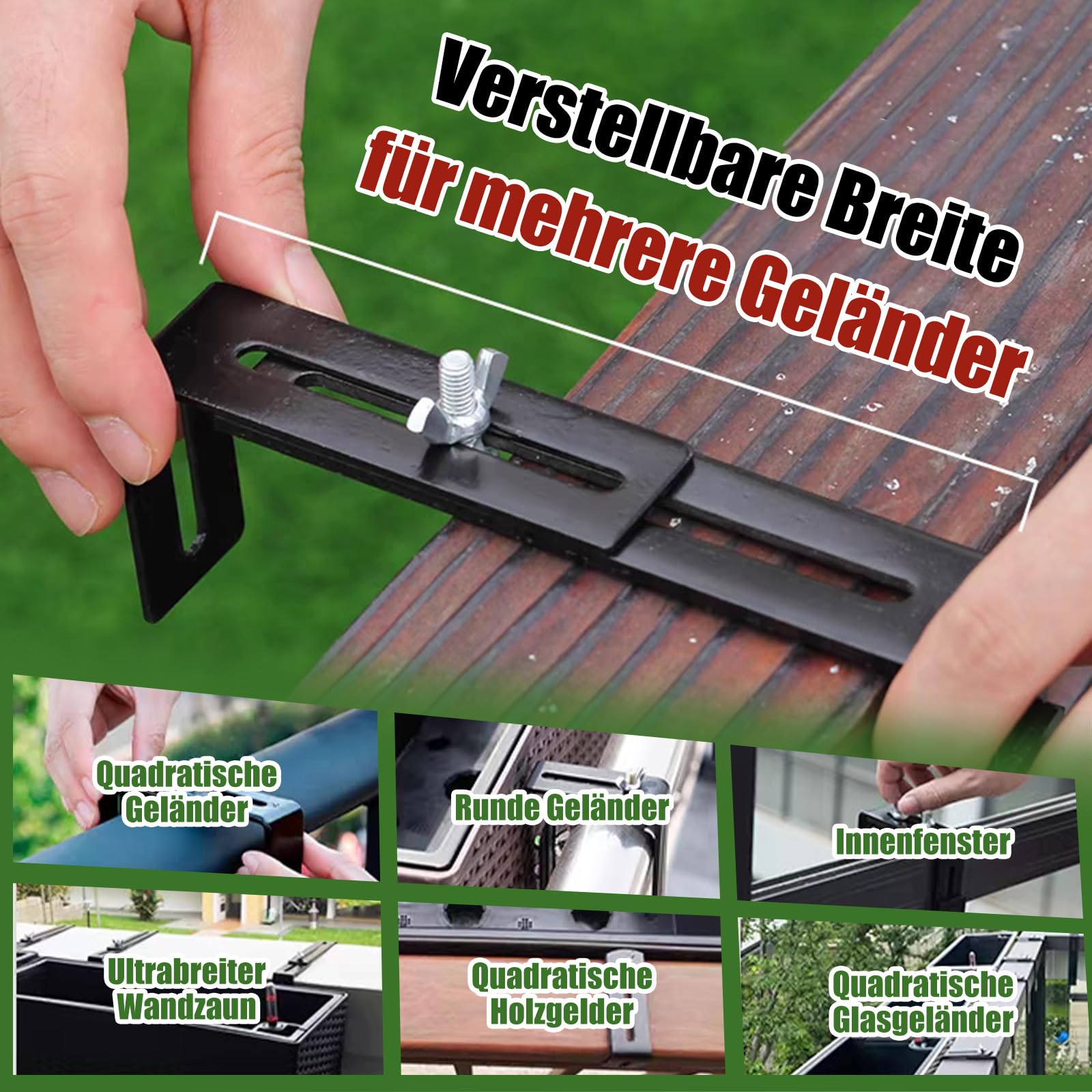 Verstellbare Blumenkastenhalterung 3mm Massiver Stahl fürGeländer bis 21cm | 2 Schwerlast-Halterungen für Große Pflanzkästen – Rostfrei & Wetterfest – Schwarz Geeignet für Balkone, Gärten usw