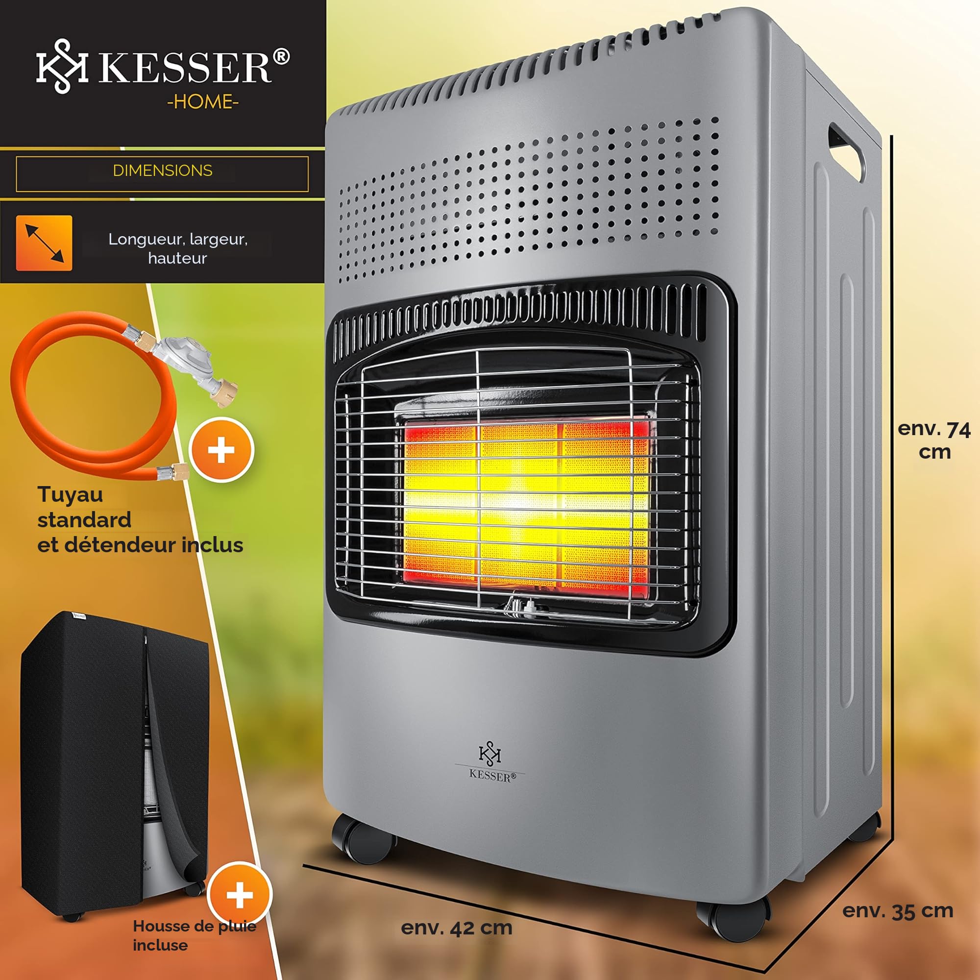 KESSER Chauffage à Gaz 4200 W Brûleur Céramique Infrarouge Gris Foncé