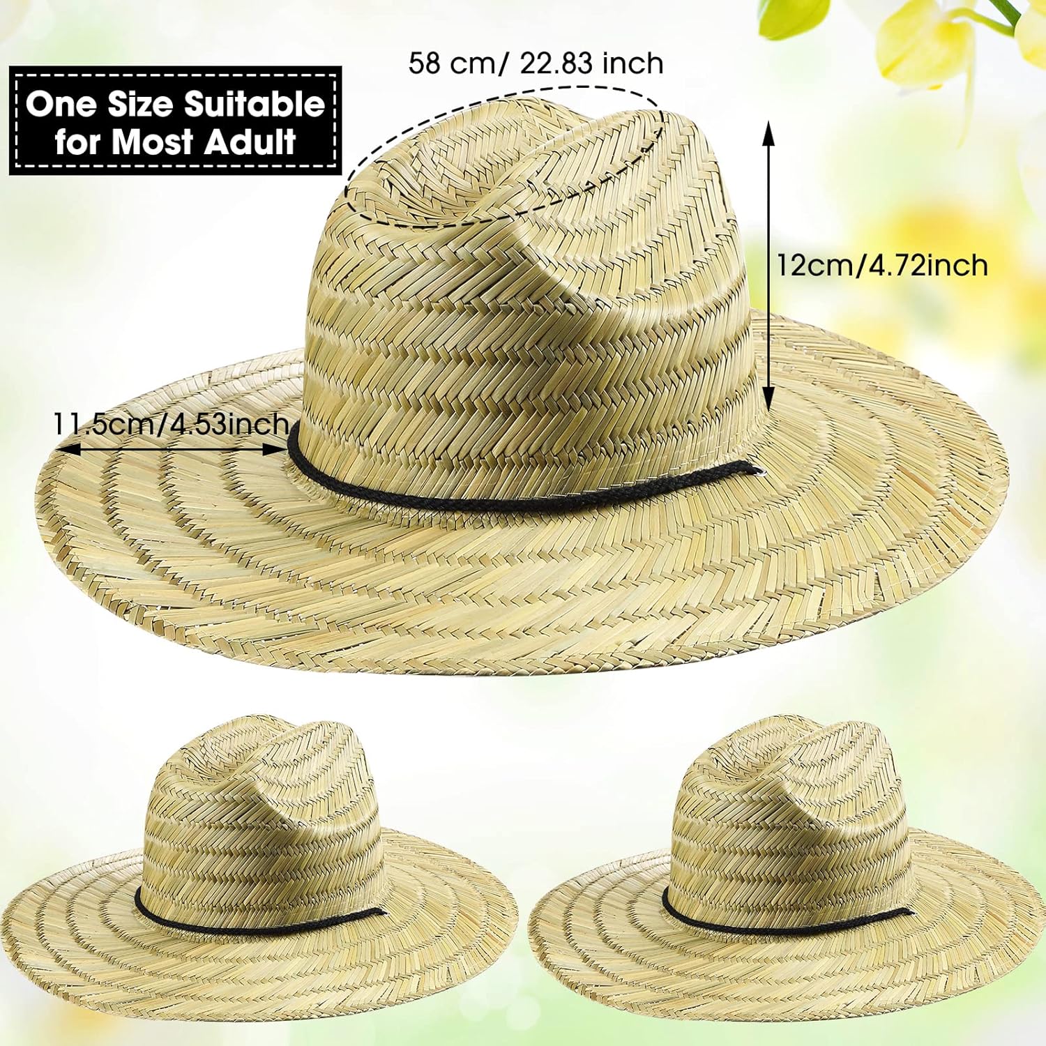 3 Pcs Men's Classic Straw Hat Summer Sun Beach Hat Wide Brim Sun Outdoor Hats for Men and Women - Image 2