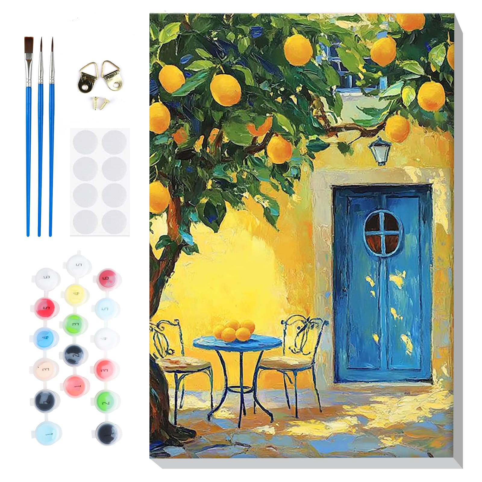 Lxmsja Paint by Numbers Lemon Tree for Adults Beginners with Frame, Painting by Numbers Courtyard on Canvas, DIY Acrylic Painting Art and Crafts Kit Gifts for Home Wall Decor, 8x12in