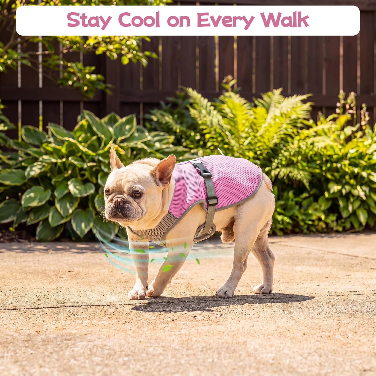 FUAMEY Cooling Dog Vest for Hiking, Mesh Cooling Jacket for Puppy Outdoor Play, Buckle Closure Cooler Dogs Vest with Easy On Off Design, Pink, L