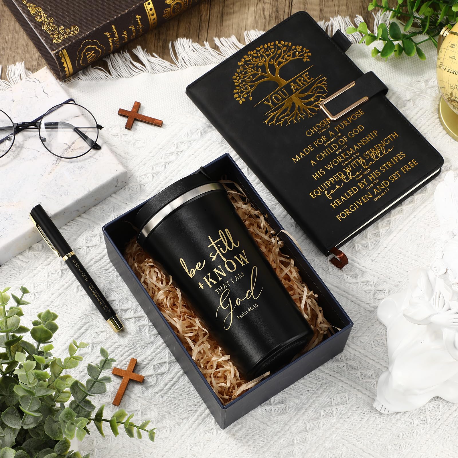 Pickmesh 3-teiliges Geschenk-Set für Herren, A5, Leder-Tagebuch mit Kugelschreiber und 482 ml Kaffeebecher, für Geburtstag, Hochzeit, Vatertag, Abschlussfeier, Krankenschwesterwoche, Lehrertag