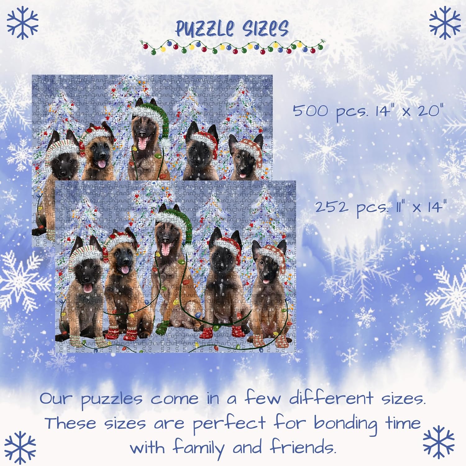 Christmas Lights and Belgian Malinois Dogs Jigsaw Puzzle for Adults - Animal Printed Interlocking Puzzle Game Artwork - Gift for Dog Lover's- 500 Pcs 14"x20"