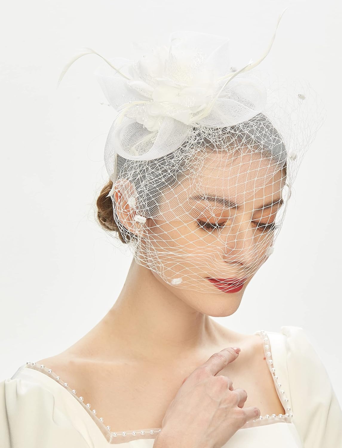 Cizoe Fascinator Hats for Women Tea Party Headband Kentucky Derby Wedding Flower Mesh Veil Fascinator - Image 3