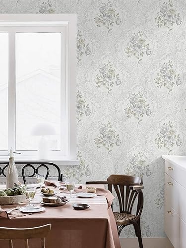 Vista 65 de Ismoon Papel tapiz autoadhesivo para despegar y pegar, papel de contacto floral vintage, bohemio, acuarela, rosa, damasco, texturizado, extraíble