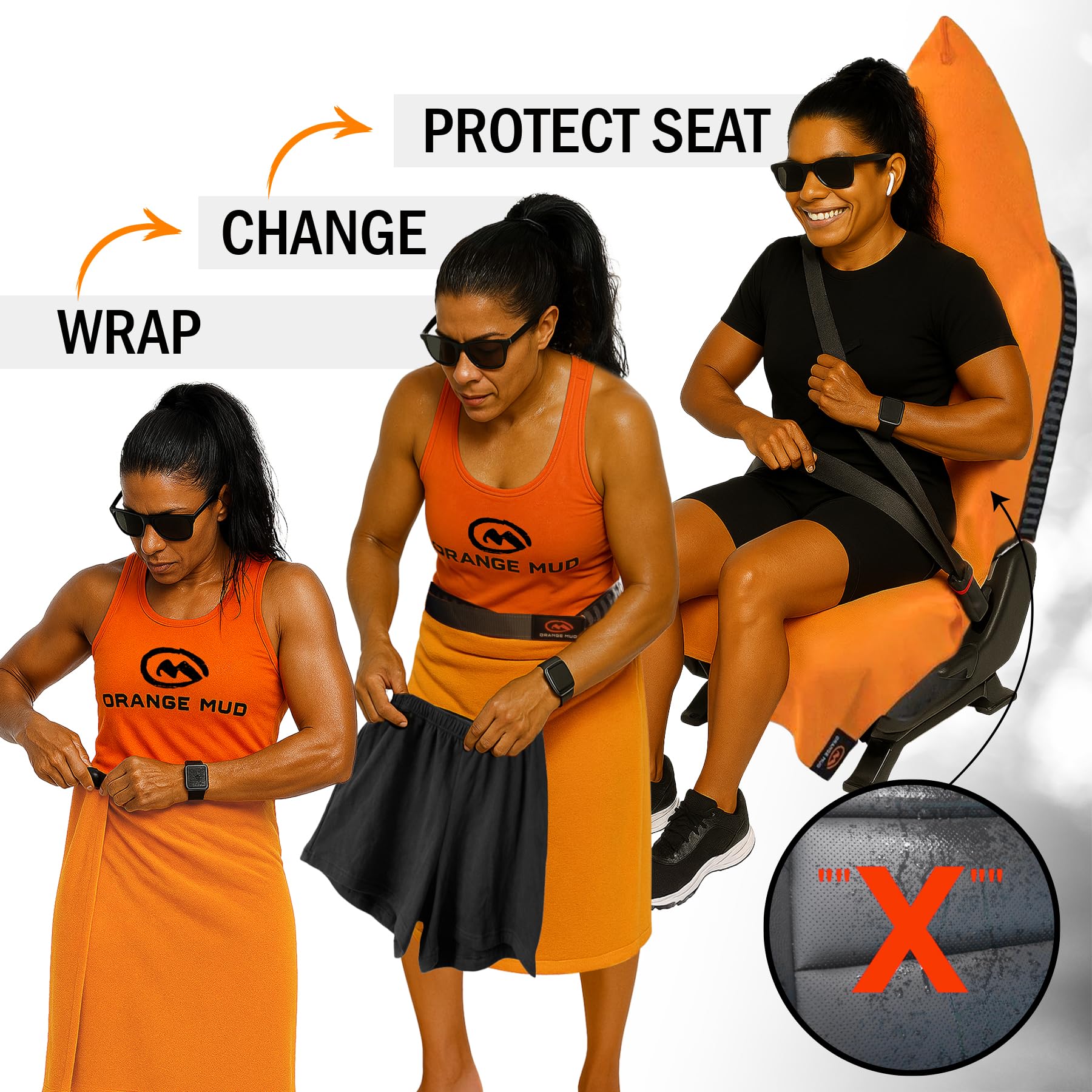 Orange Mud 3in1 Transition Wrap 2.0, Sporthandtuch + Autositz-Cover + Umzieh-Hilfe, Farbe orange