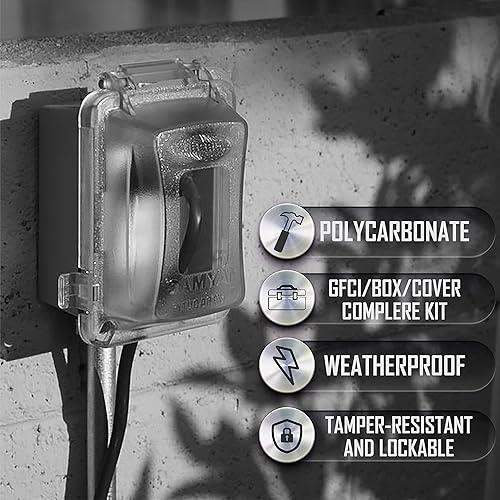 Miniatura 4 de TAYMAC MKG420CS - Cubierta completa de uso no metálica extra resistente de 15 amperios WRTR Kit GFCI de autoprueba, 1 banda, transparentegris y