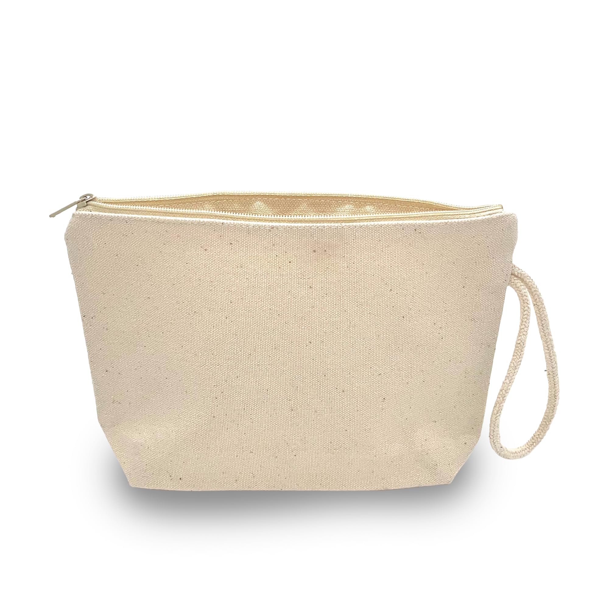 Plain 100% Cotton Canvas Multi-Purpose Wash, Toiletry, Cosmetic, Make Up Bag, Pencil, Stationary, School, Arts & Crafts Case Bag with Handle Loop – Natural Off White - Pack of 5