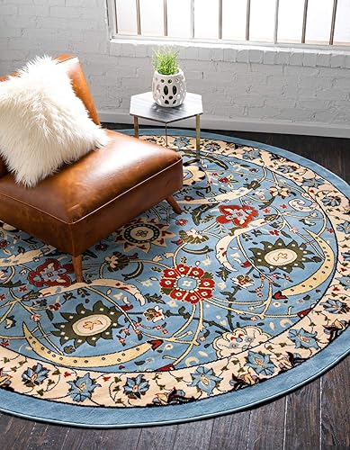 Unique Loom Espahan Collection - Alfombra tradicional de inspiración clásica, diseño intrincado, 8 x 8 pies, azulnegro