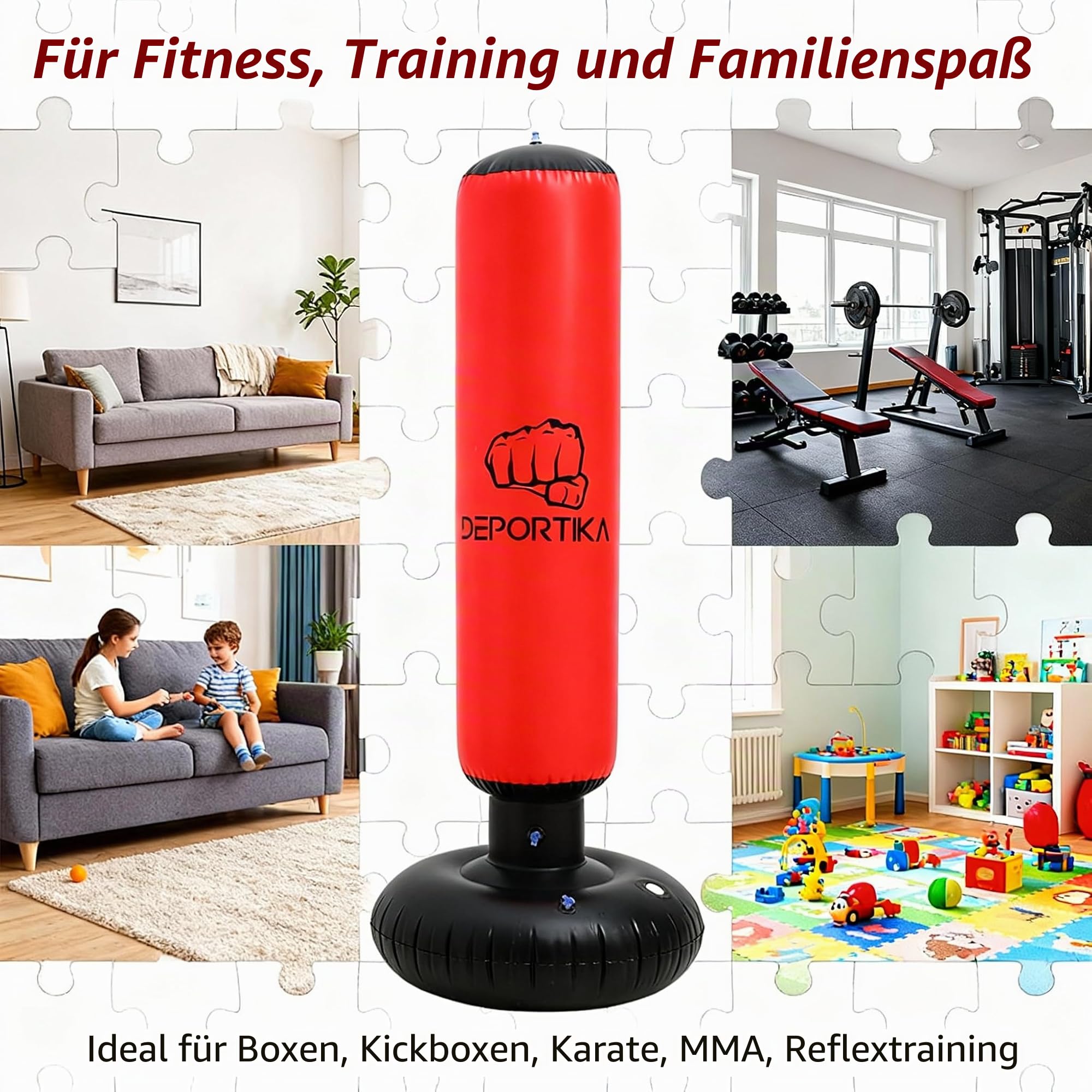 Aufblasbarer Boxsack, mit stabiler Wasserbasis, aktives Spielgerät für den Innenbereich, freistehend, Ziel, Kick, MMA, Karate, Spalte, Sandsäcke, Reflextraining, Fitness, Training (170 cm)
