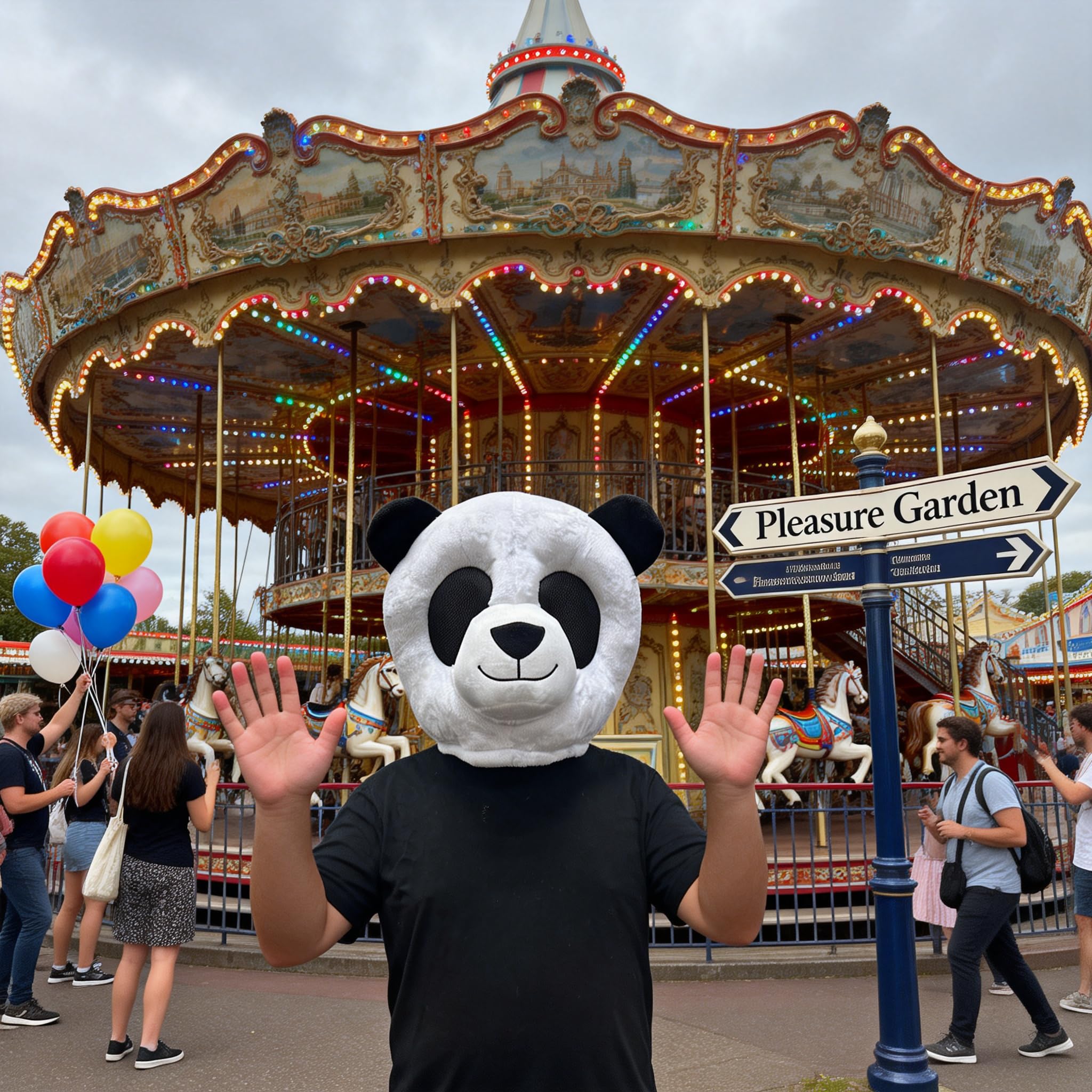 To.beone Plüsch-Panda-Maskottchen-Kopfmaske, weicher Riesen-Panda-Tierkopf-Kostüm, Helm mit atmungsaktiven Netzaugen