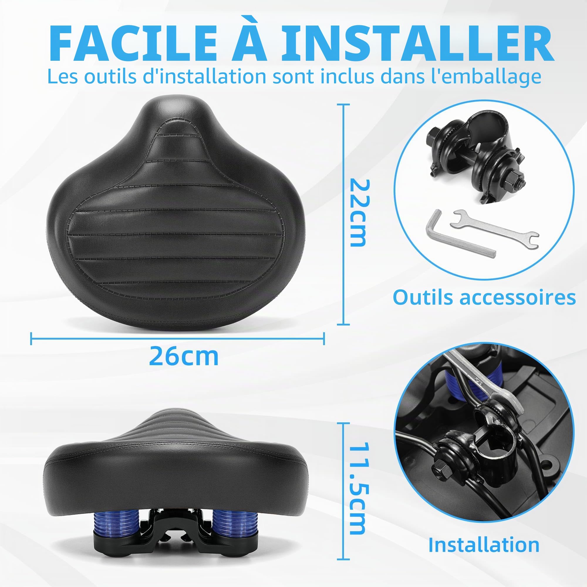 CDYWD Selle de vélo large sans nez pour homme et femme, confortable, douce, ergonomique, siège de vélo vintage confortable, selle de vélo de rechange universelle pour VTT, vélo de ville, vélo