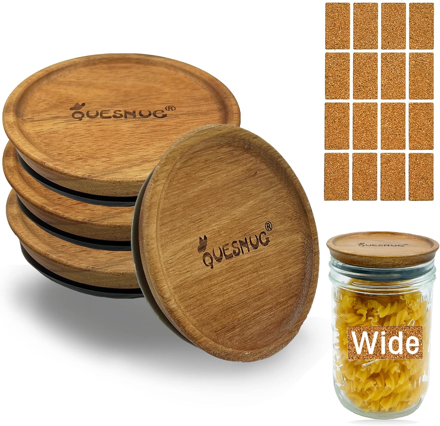 4 Pack Wide Mouth Mason Jar Lids, Reusable Wood Mason Jar