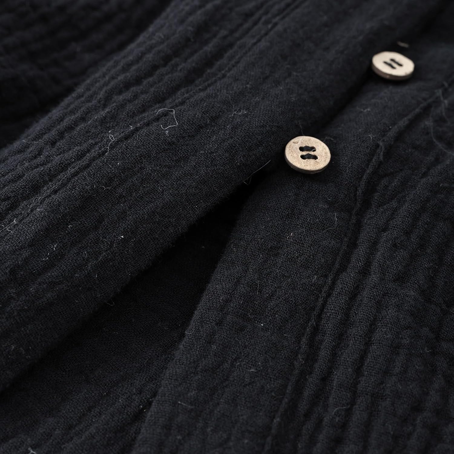 Amazhiyu Women's Summer Beach Crinkle Cotton Gauze Button-Front Slit Maxi Skirt Black, Large - Image 6