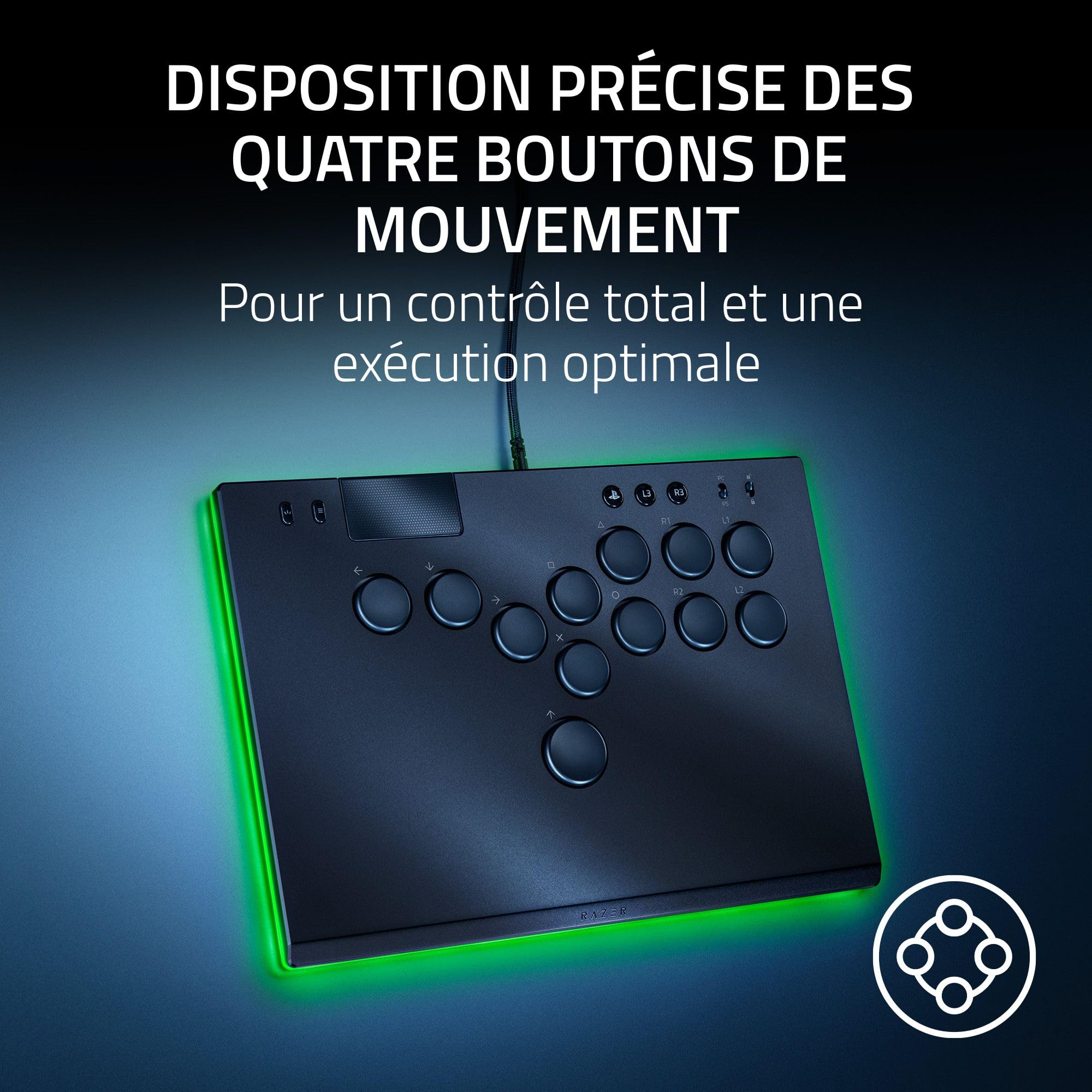 Razer Kitsune - Contrôleur arcade optique All-Button pour PS5 et PC (Disposition précise des quatre boutons de mouvement, Switches optiques linéaires low-profile Razer) Noir