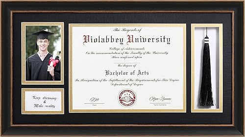Miniatura 8 de VIOLABBEY Marco de diploma negro mate con soporte de borla para documentos de certificados de 8.5 x 11 pulgadas e imágenes de graduación de 4 x 6,