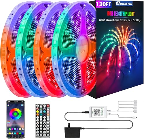 ehomful - Luces ledes RGB inteligentes, tipo 5050 y de 130', por aplicación, cambian de color, con control remoto de 44 teclas para dormitorio,