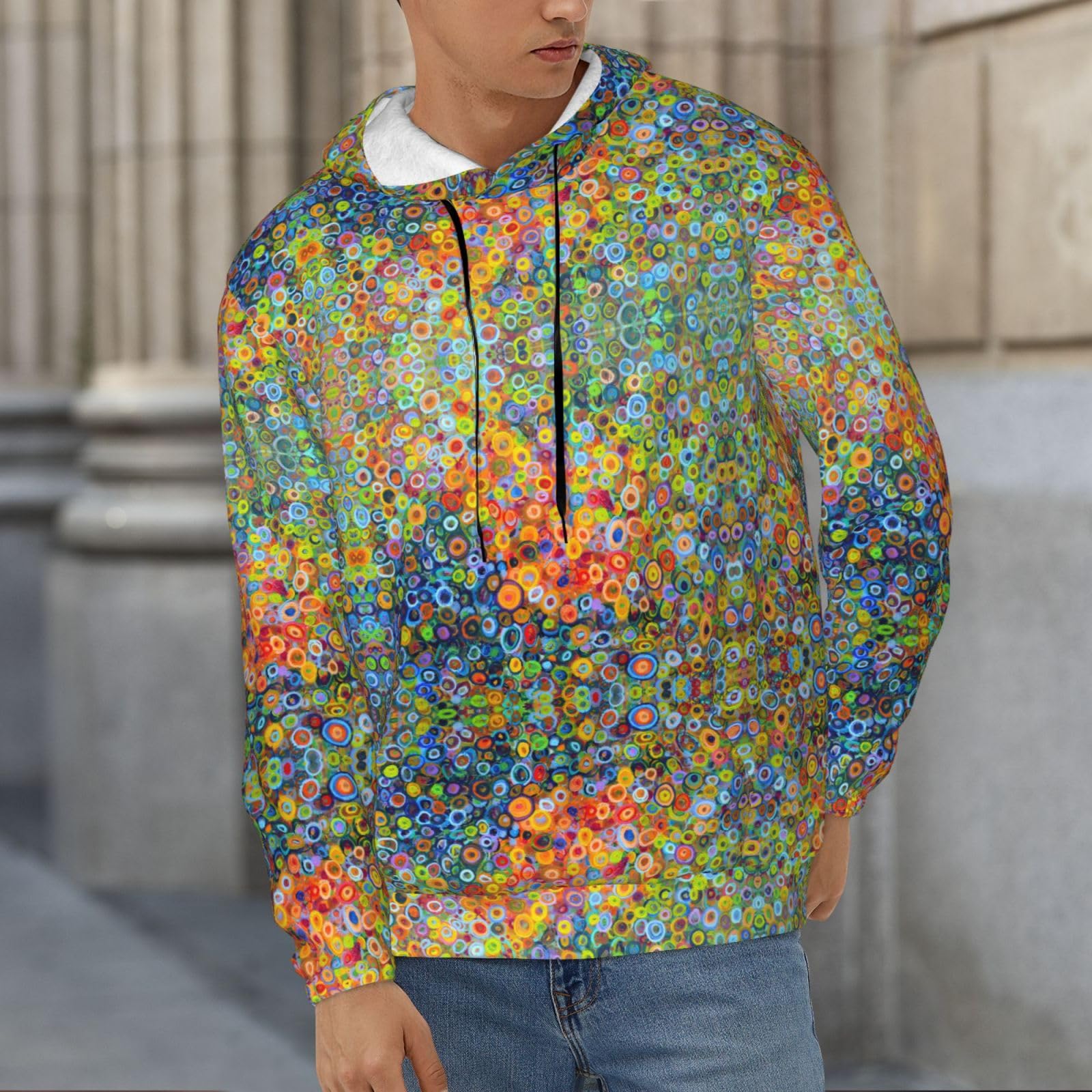 Męska bluza z kapturem z kolorowym nadrukiem, casualowa grafika z nadrukiem bluzy z kapturem z kieszenią